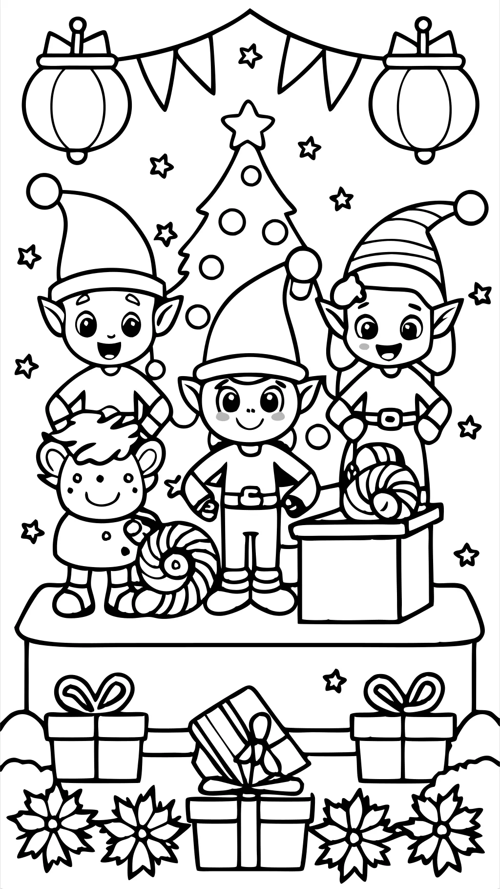 páginas para colorear de los elfos de Navidad